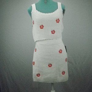Wild Fable Women's Knit Tank Top & Skirt Set Flower Print White Size X Large NWT